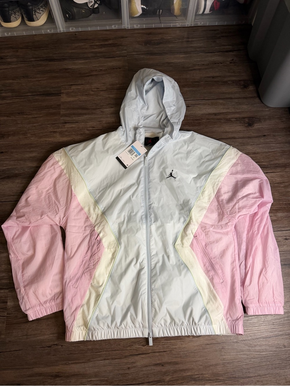 Jordan Hooded Full-Zip Colorblock Windbreaker Light Blue/Pink $110 Men’s Sz M
